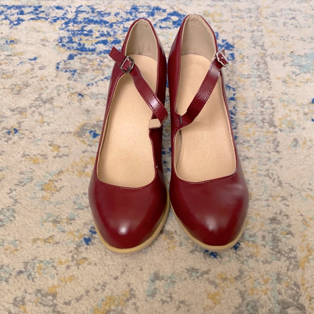 Red strap heels